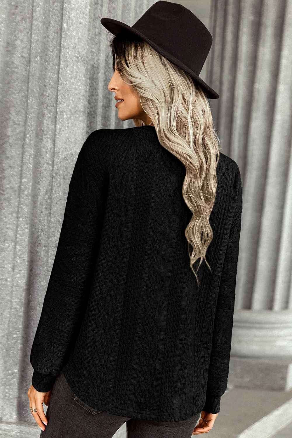 Dropped Shoulder Round Neck Knit Sweater