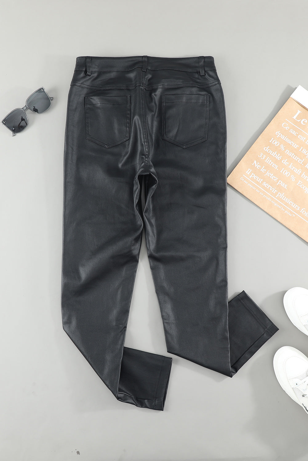 PU Leather Pants with Side Pockets