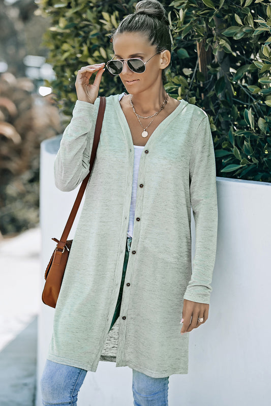 Button Down V-Neck Longline Cardigan