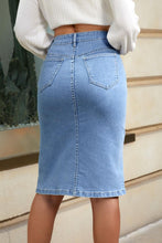 Load image into Gallery viewer, Asymmetrical Front Slit Denim Skirt
