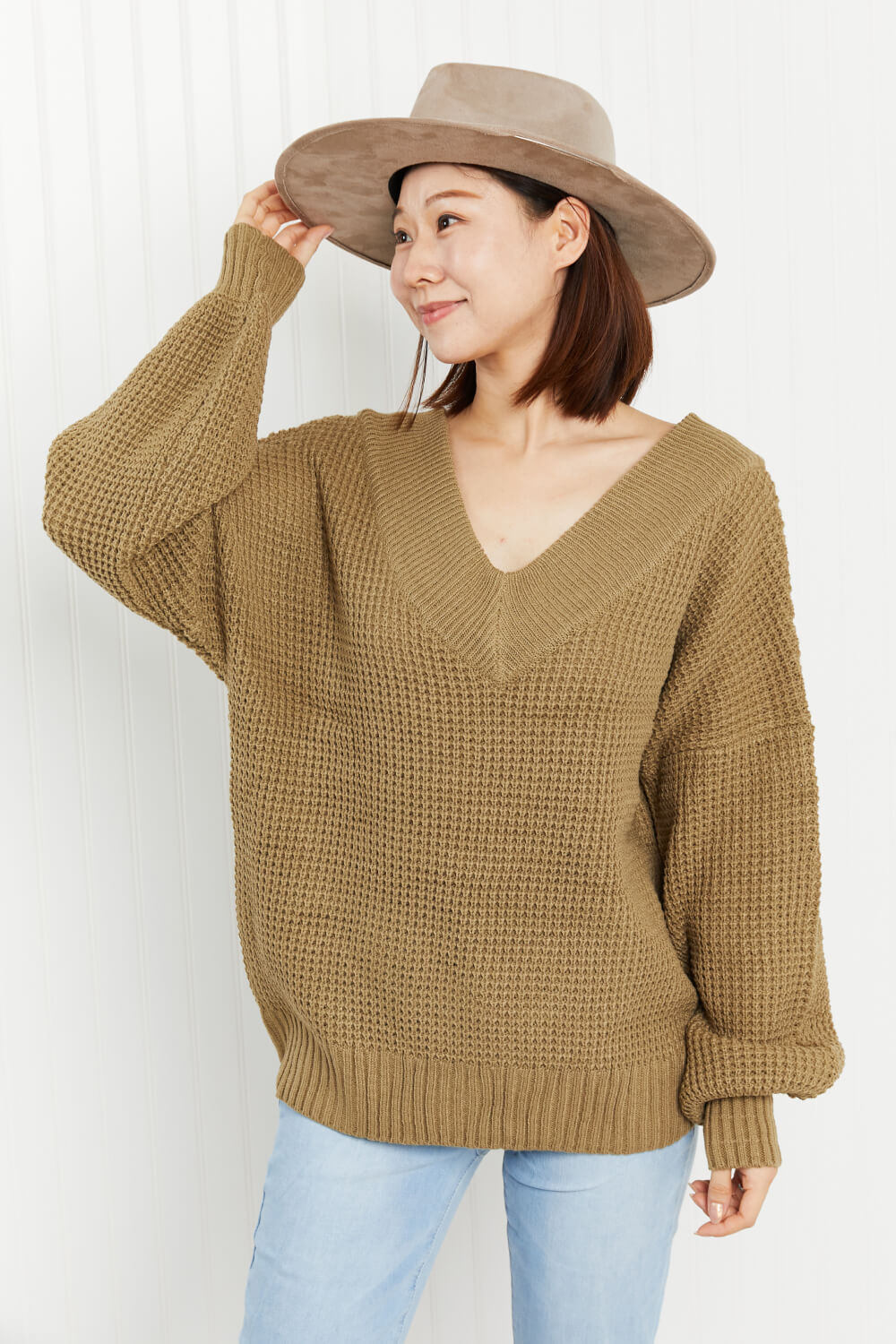 Zenana Full Size Rib-Knit V-Neck Sweater