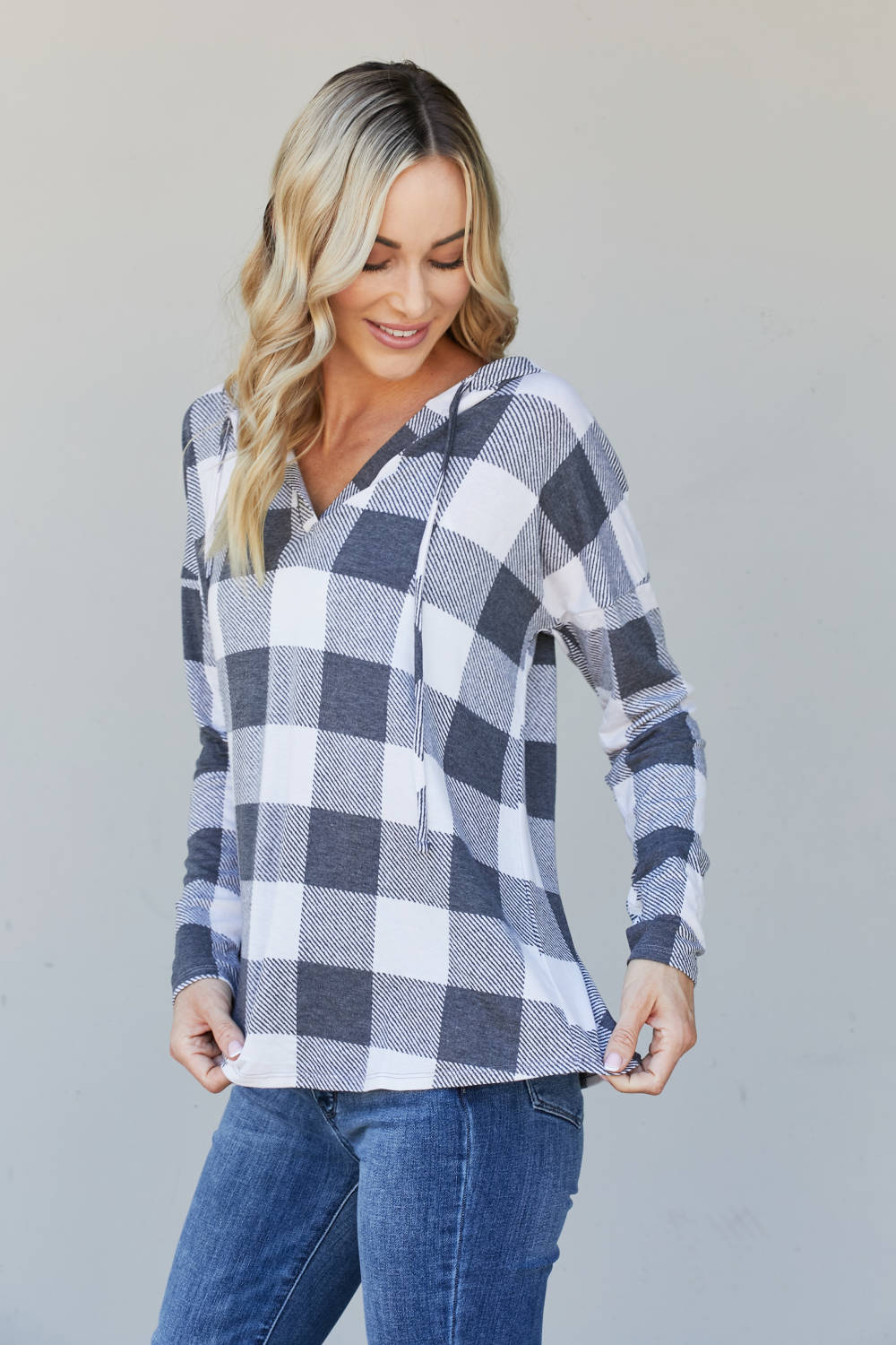 Sew In Love Full Size Plaid Drawstring Hoodie