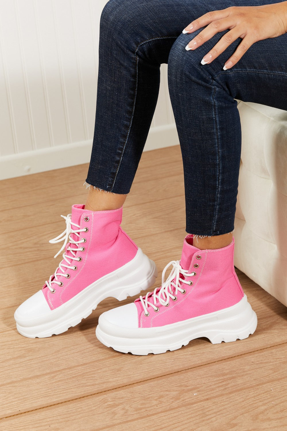 Berness Stick To It Platform Lace-Up Booties in Hot Pink