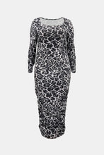 Load image into Gallery viewer, Plus Size Leopard Ruched Maxi Bodycon Dress
