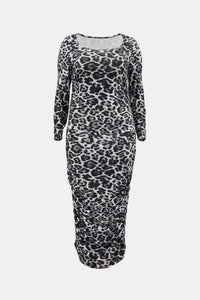 Plus Size Leopard Ruched Maxi Bodycon Dress