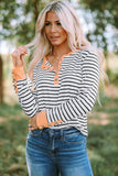 Striped Contrast Trim Quarter Snap T-Shirt