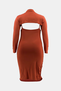 Plus Size Ruched Bodycon Dress and Bolero Set