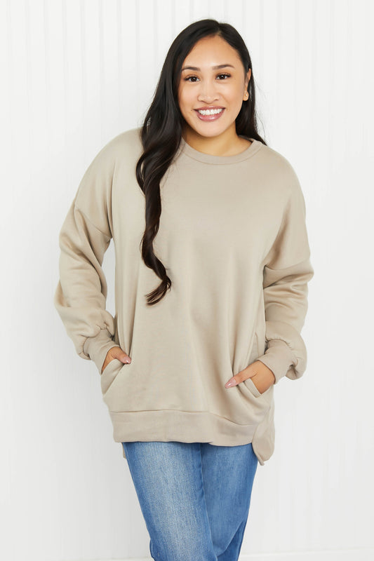 Zenana Lattes for Life Full Size High-Low Hem Sweatshirt