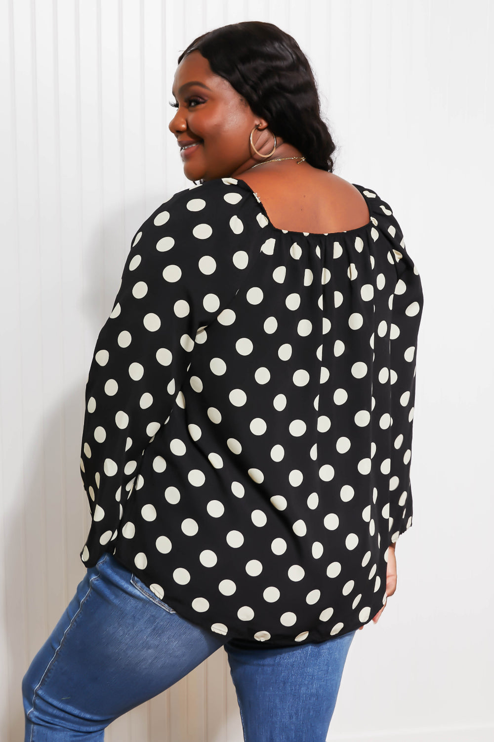 CY Fashion Polka Dot Party Full Size Bell Sleeve Blouse