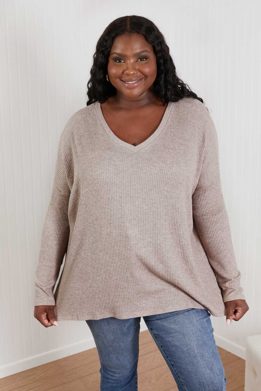 Zenana Sippin' Hot Cocoa Full Size Ribbed High-Low Sweater