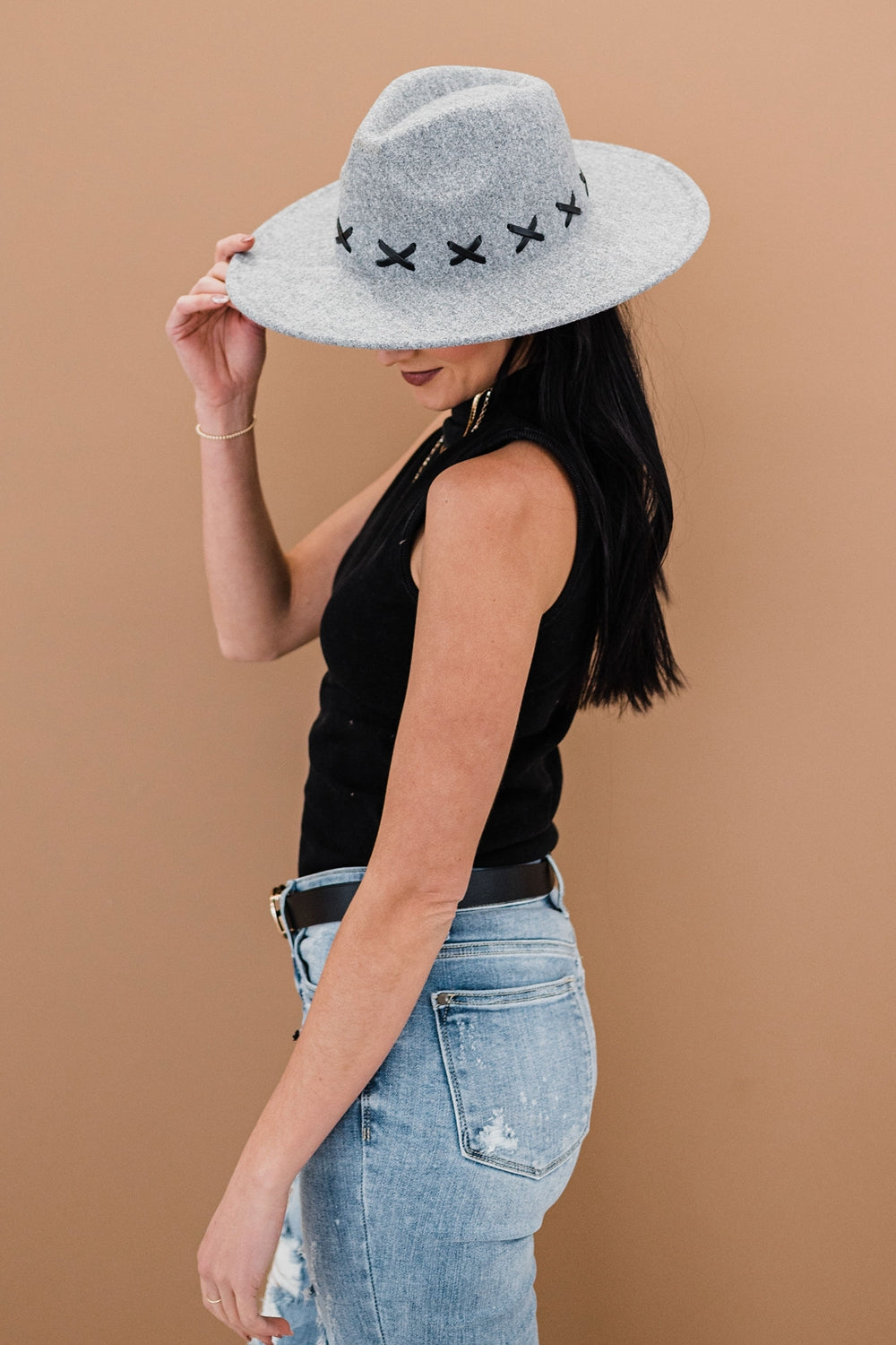 Fame X-Stitch Flat Brim Fedora Hat