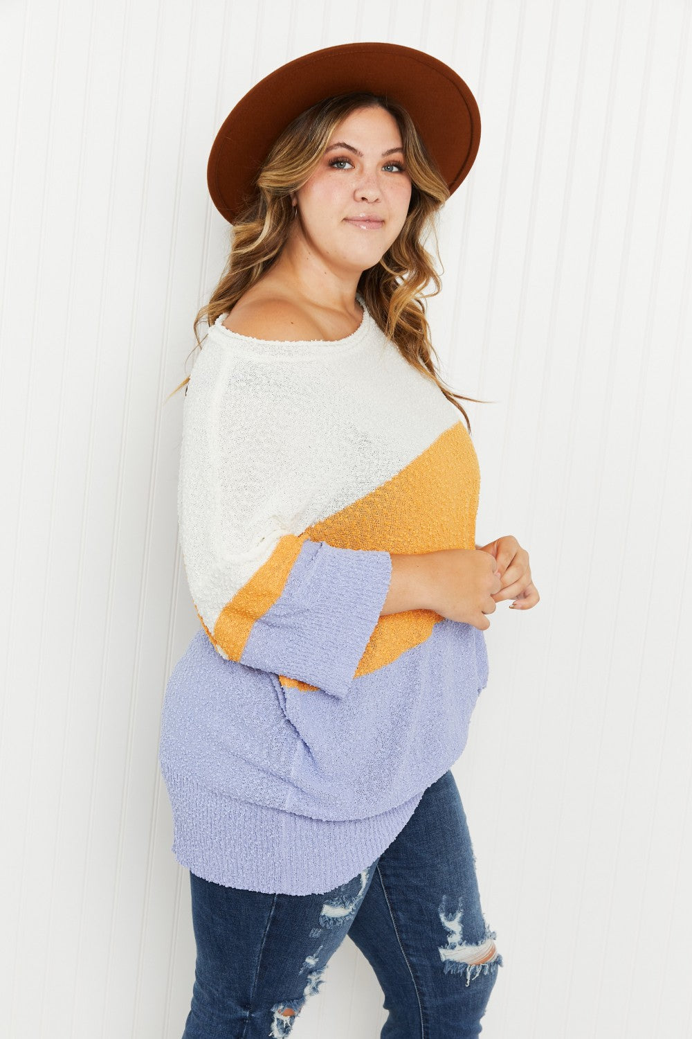 Davi & Dani Love It Full Size Color Block Sweater