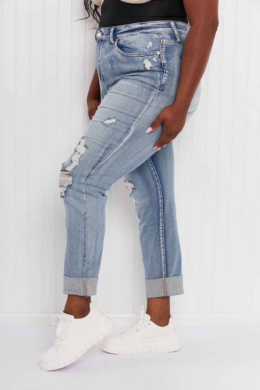 Judy Blue Fiona Full Size Double Cuffed Boyfriend Jeans