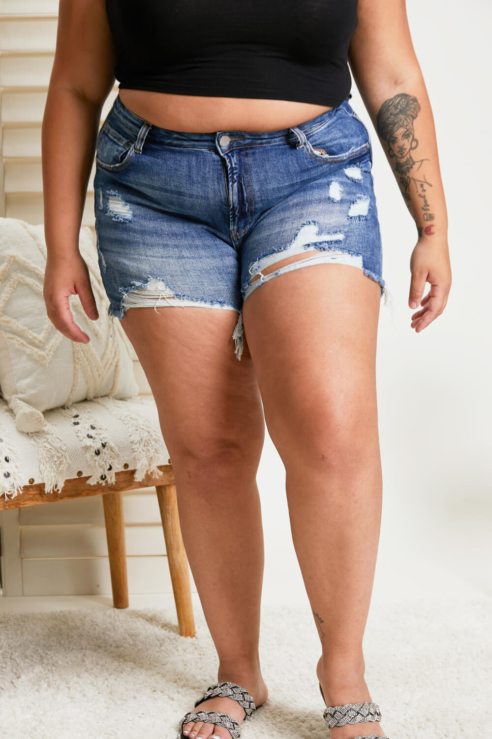 RISEN Cecelia Full Size Distressed Shorts