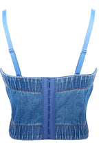 Load image into Gallery viewer, Cropped Denim Rhinestone Fishnet Bustier
