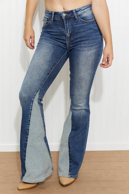 Judy Blue Frankie Full Size Inseam Panel Flare Jeans