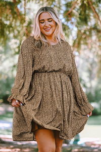 Plus Size Animal Print Long Flounce Sleeve Dress