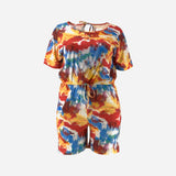 Full Size Tie-Dye Round Neck Romper with Pockets