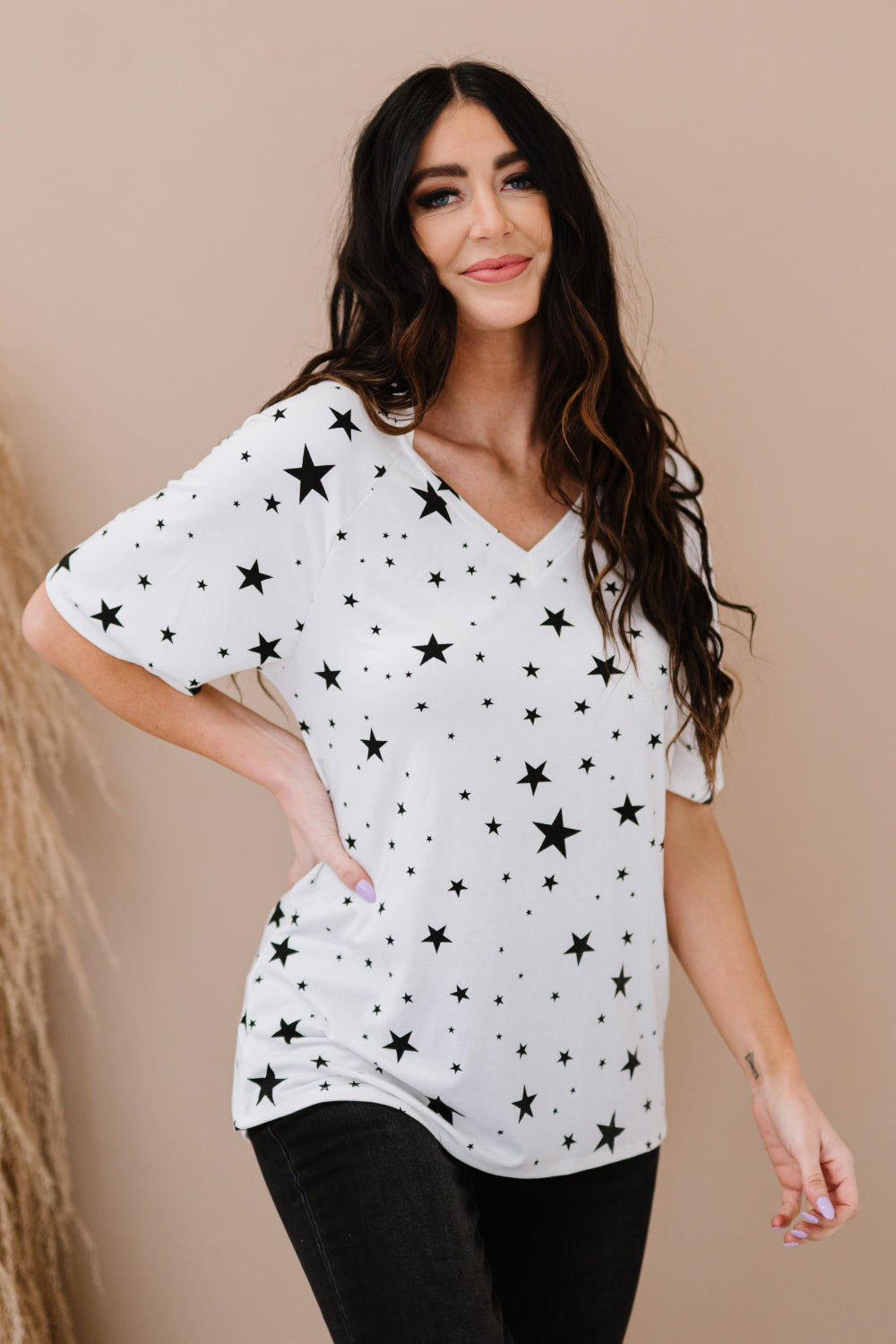 Zenana Made of Stars Full Size Tee in Ivory and Black