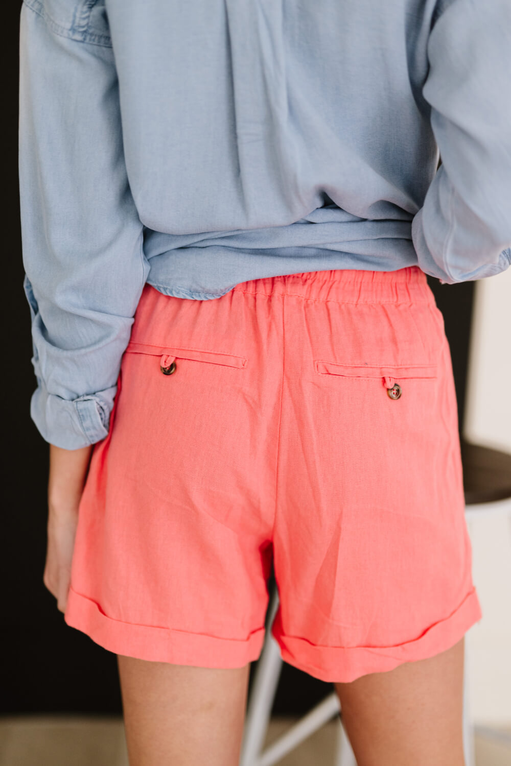 Zenana Linen Love Full Size Run Cuffed Shorts in Coral