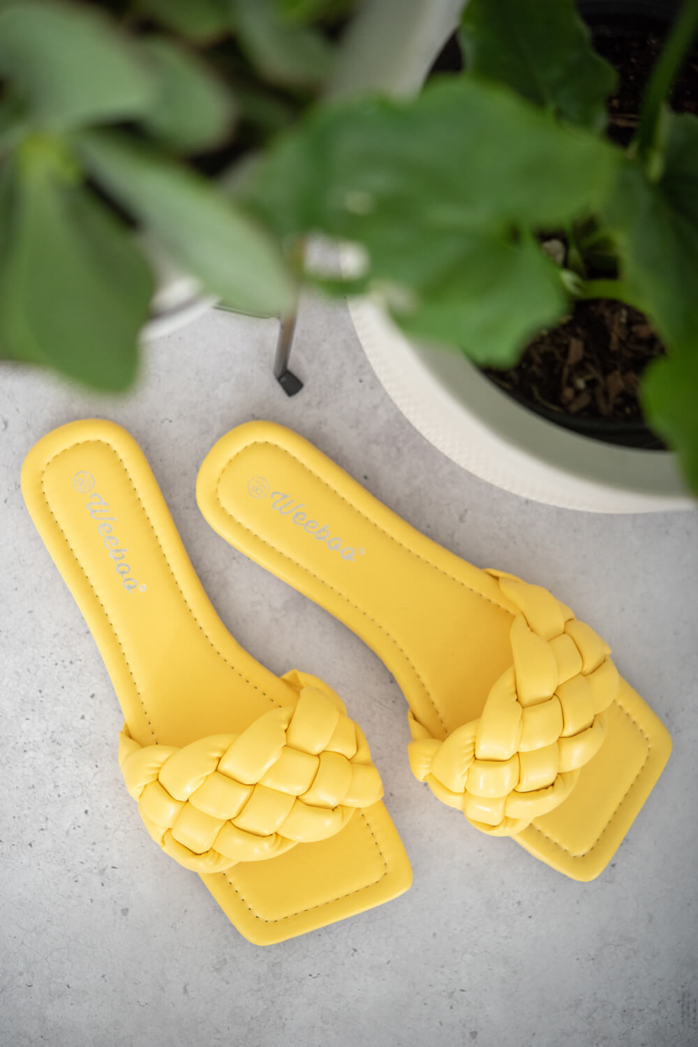 Weeboo Cakewalk Woven Square Toe Slides in Yellow