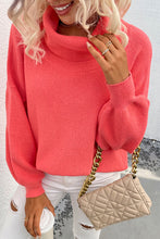 Load image into Gallery viewer, Rib-Knit Lantern Sleeve Turtleneck Sweater
