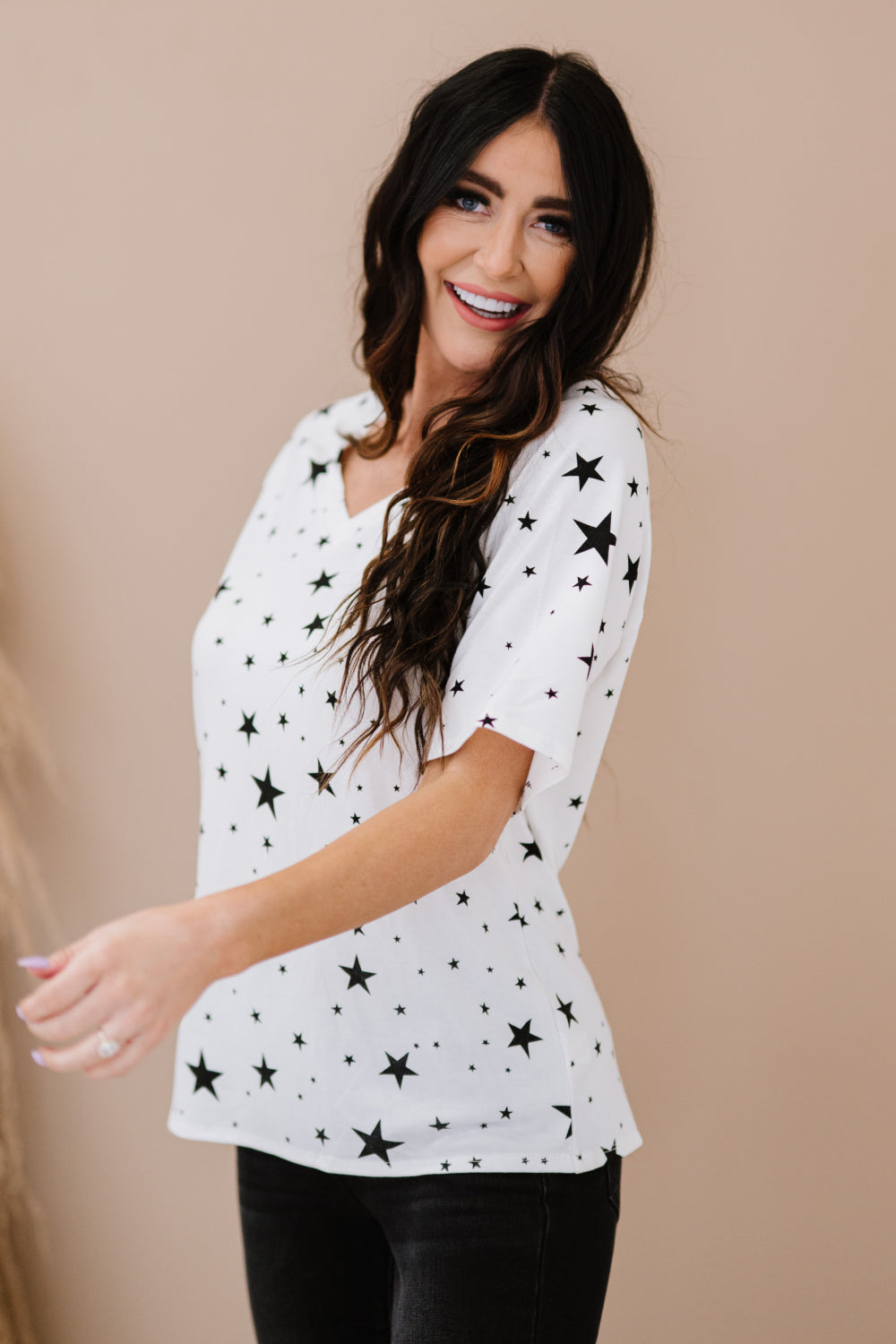 Zenana Made of Stars Full Size Tee in Ivory and Black