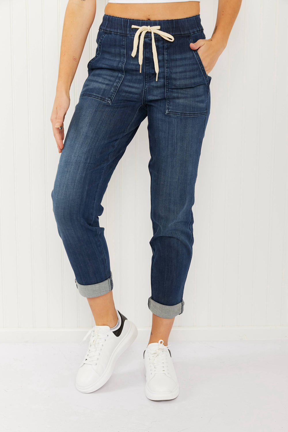 Judy Blue Full Size Drawstring Elastic Waist Jeans with Pockets