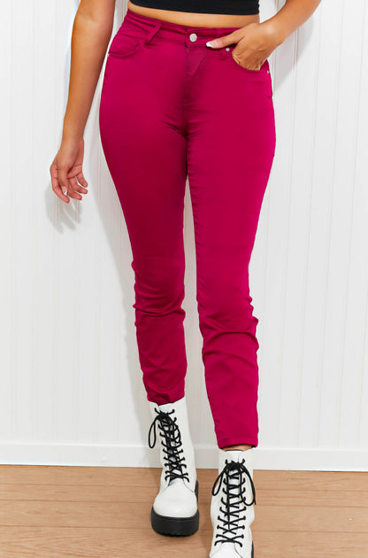 Zenana Walk the Line Full Size High Rise Skinny Jeans in Magenta