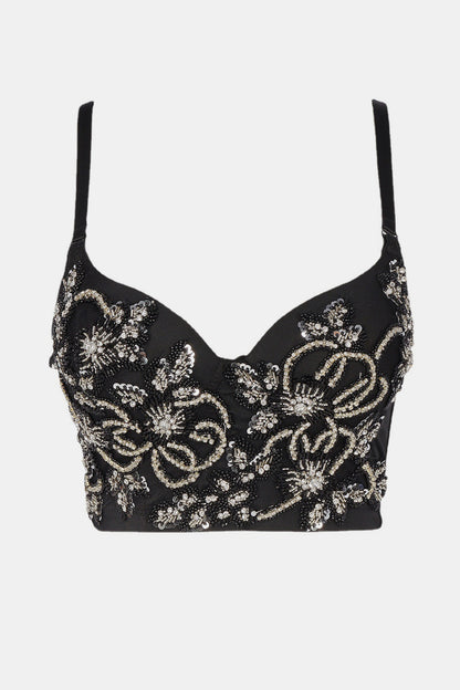 Floral Adjustable Strap Beaded Bustier