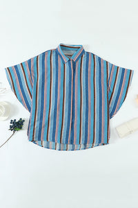 Multicolor Striped Short Sleeve Blouse