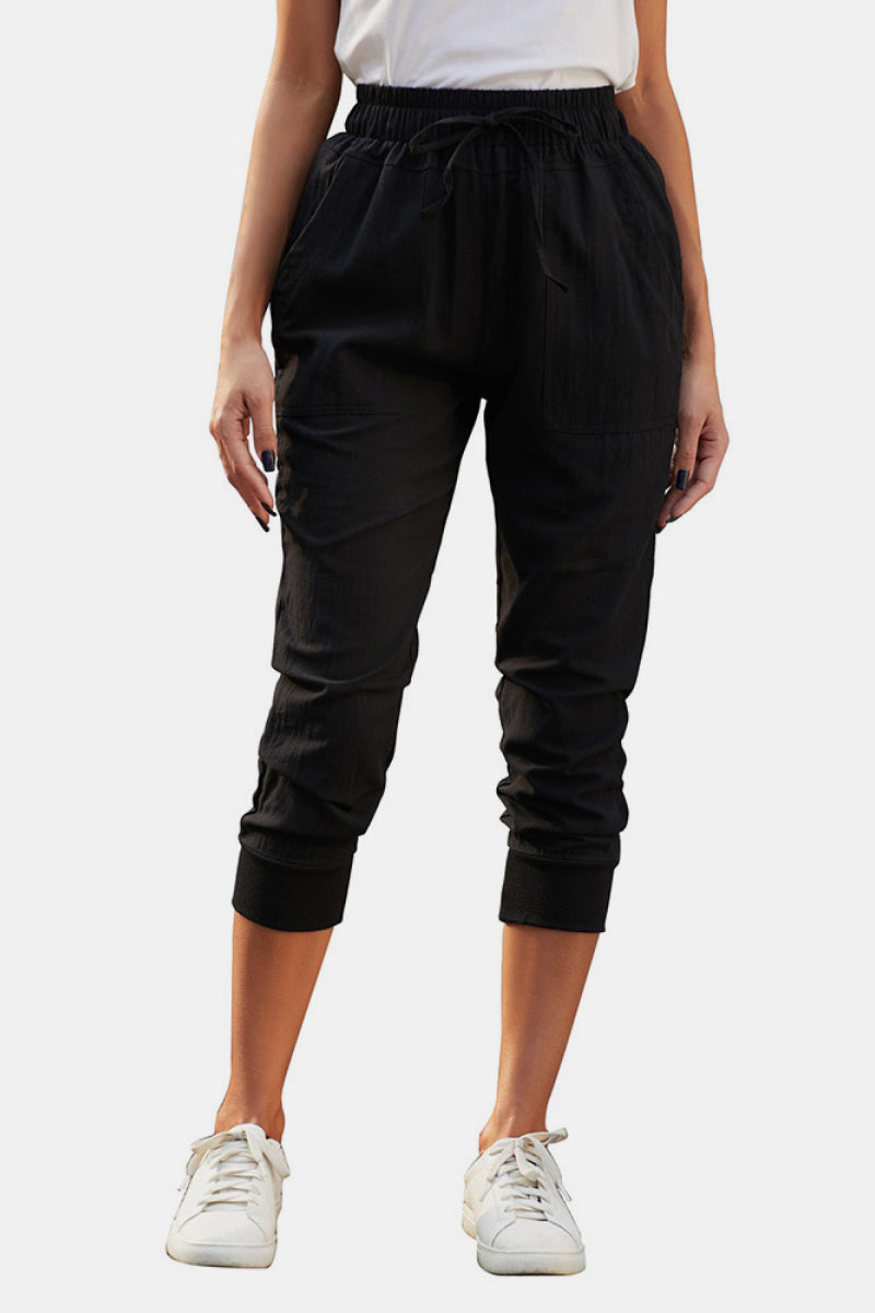 High Waist Drawstrings Cropped Pants