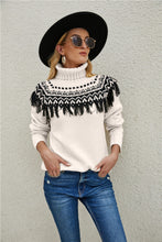 Load image into Gallery viewer, Fair Isle Turtleneck Sweater with Fringe
