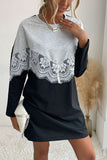 Two-Tone Sweatshirt Dress with Lace Trim