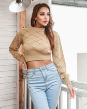 Load image into Gallery viewer, Openwork Ribbed Trim Long Sleeve Cropped Sweater
