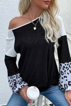 Load image into Gallery viewer, Color Block Leopard Waffle Knit Top
