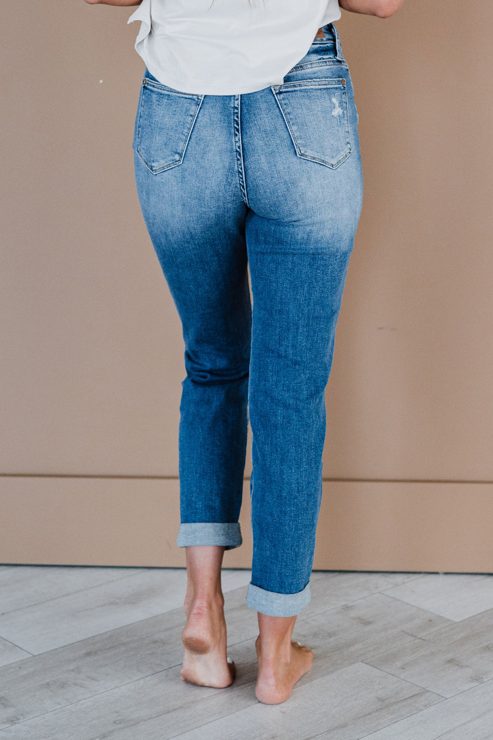 Judy Blue Mid Rise Cuffed Distressed Jeans