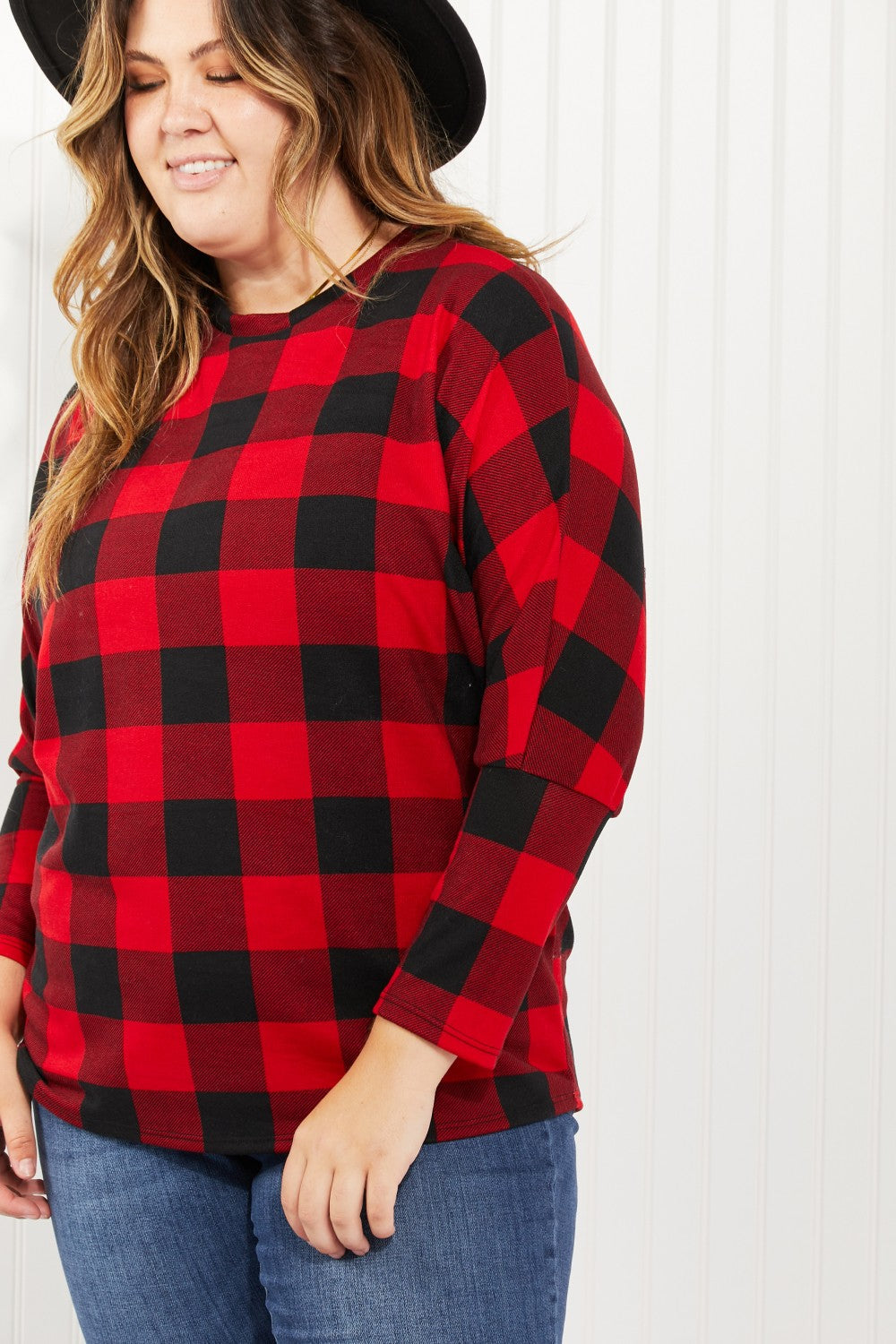 Acting Pro Washington Woodlands Full Size Plaid Juliet Sleeve Top