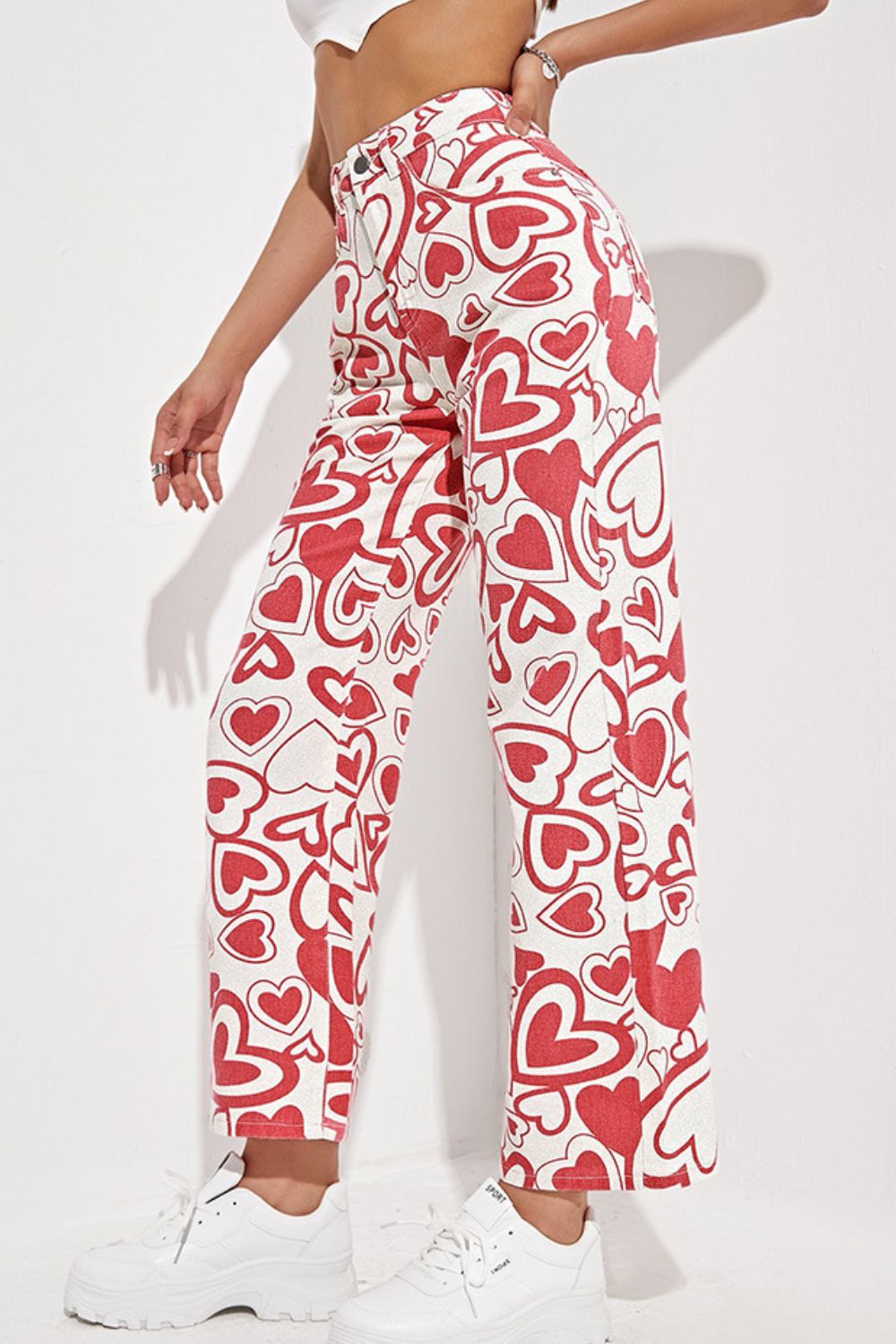 Heart Print High Waist Jeans