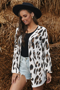 Leopard Bell Sleeve Open Front Knit Cardigan