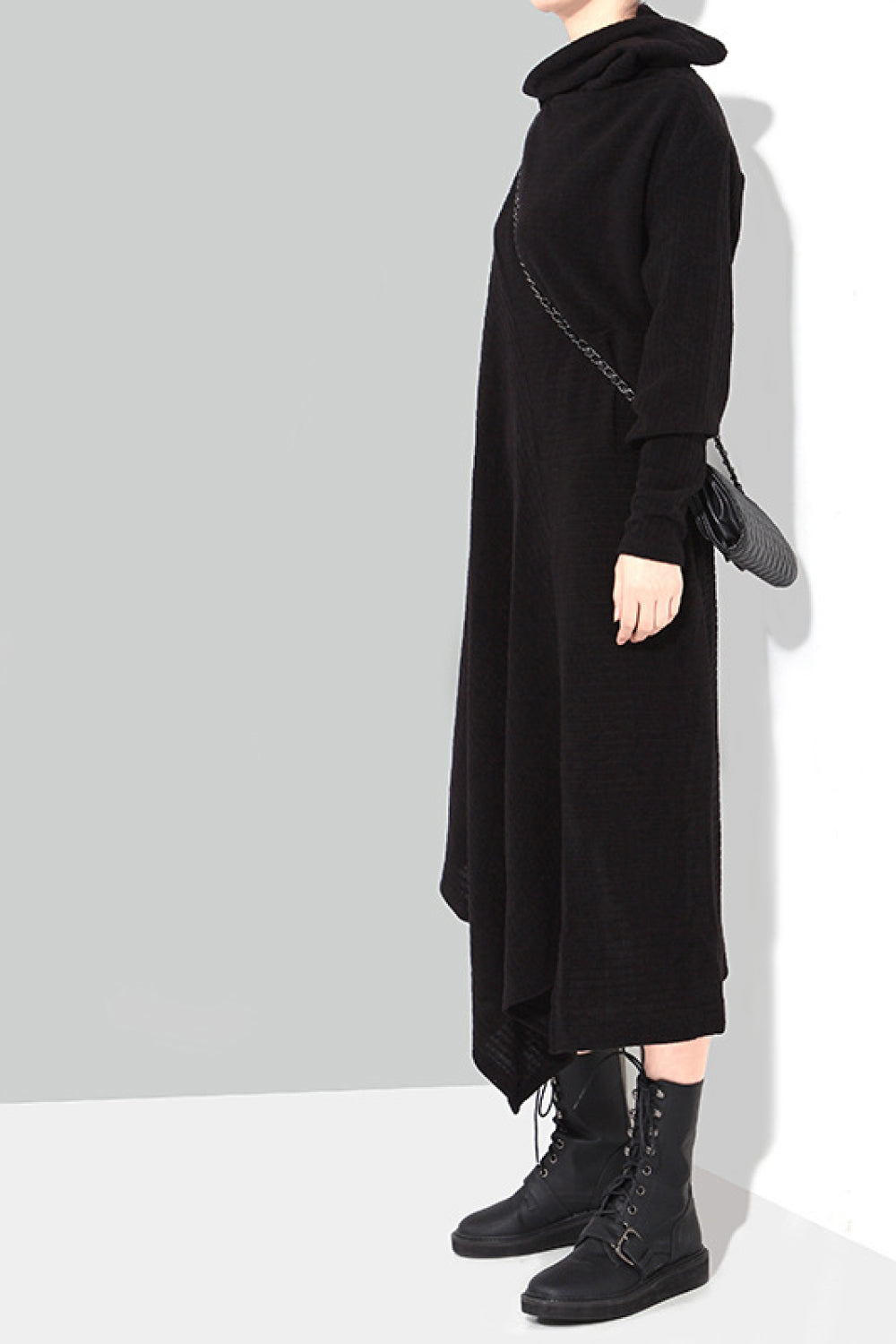 Asymmetrical Hem Rib-Knit Sweater Dress