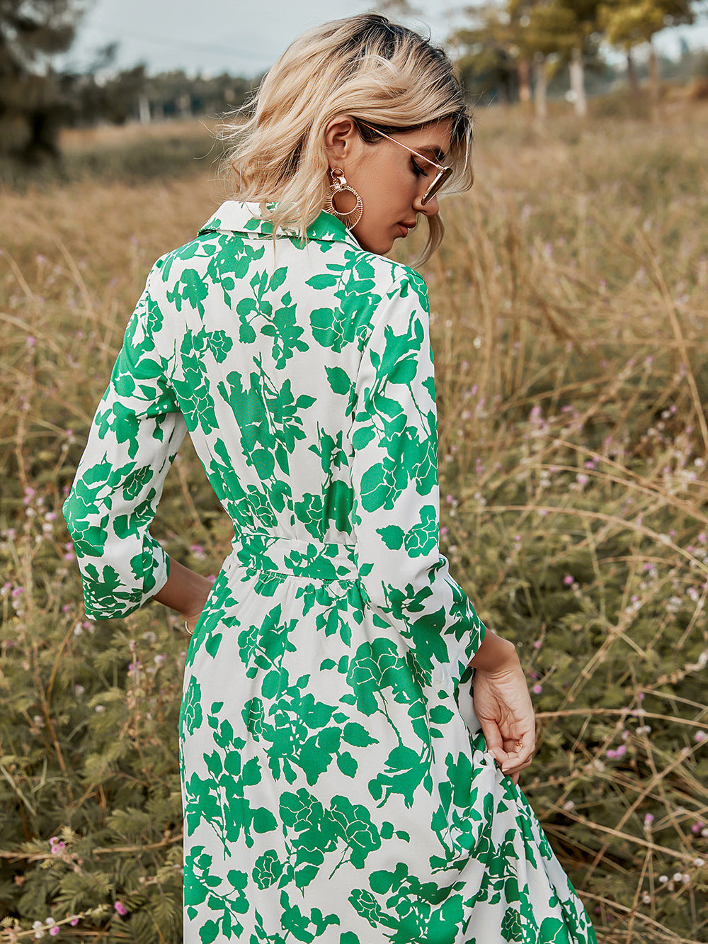 Floral Tie Waist Shirt Dress