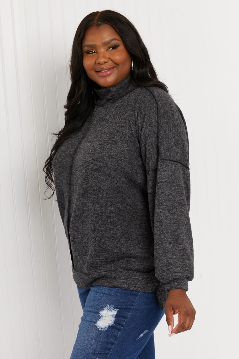 Zenana Infinitely Cozy Full Size Mock Neck Sweater