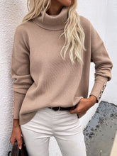 Load image into Gallery viewer, Button Detail Rib-Knit Turtleneck Sweater
