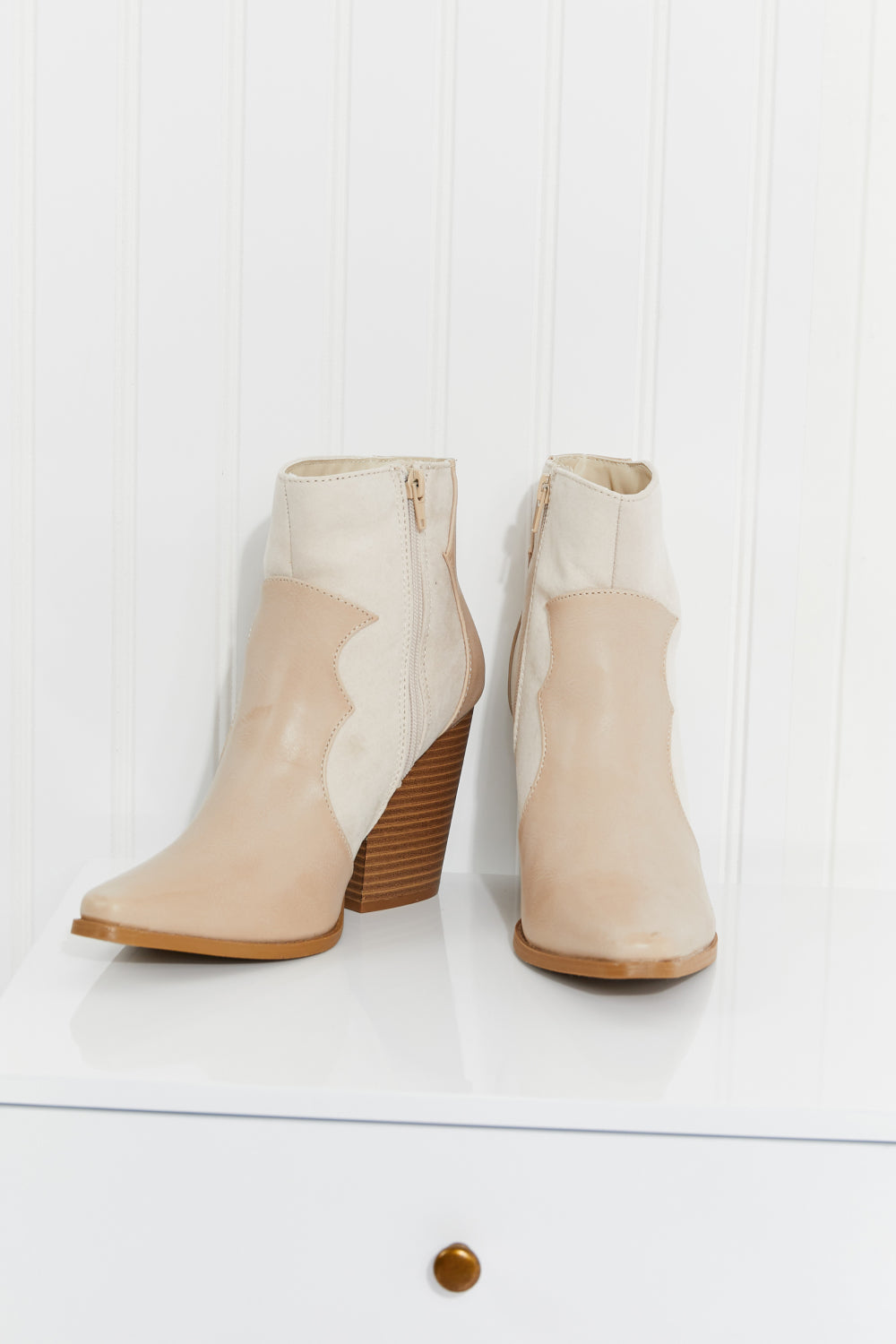 Qupid Standout Two-Texture Heeled Ankle Booties