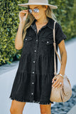 Button Front Raw Hem Denim Dress