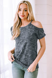 Acid Wash Cold-Shoulder T-Shirt