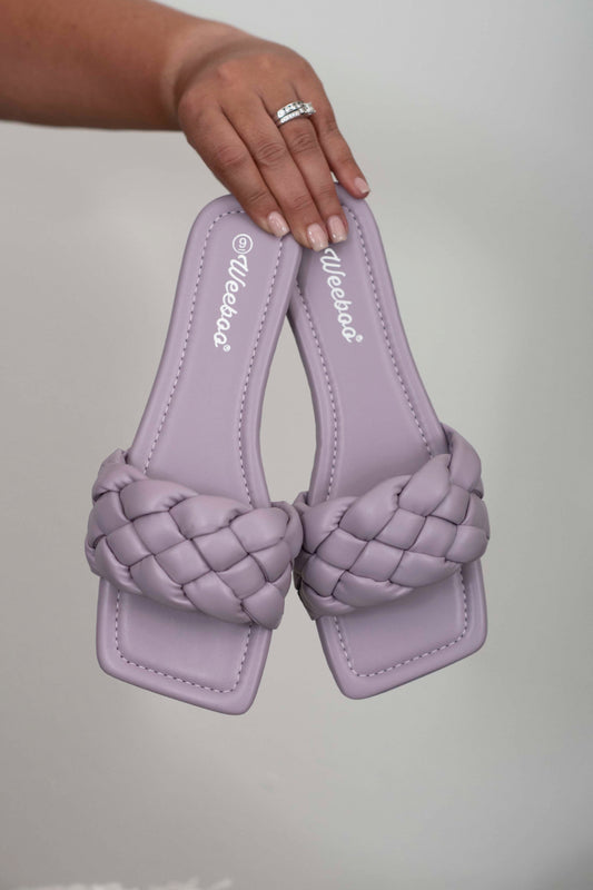 Weeboo Cakewalk Woven Square Toe Slides in Lilac