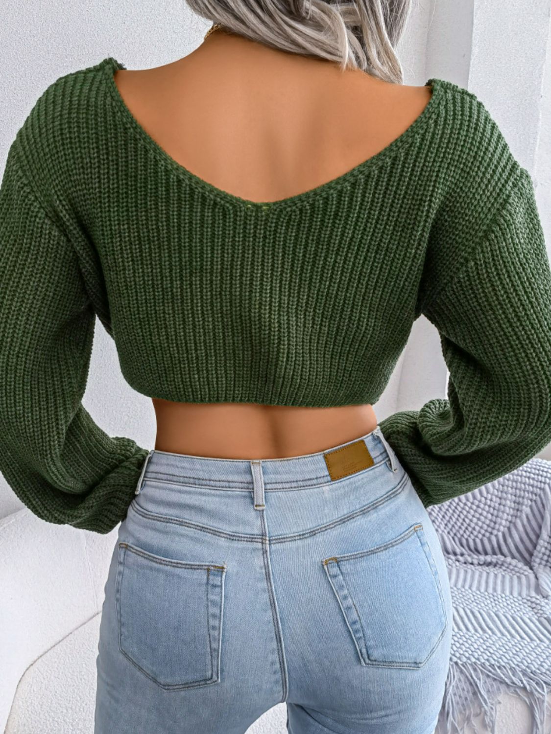 Twisted Front Long Sleeve Cropped Sweater