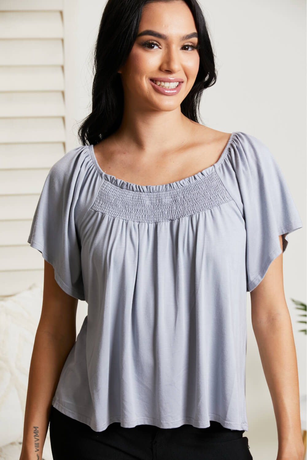 White Birch Fifth and Broadway Full Size Flutter Sleeve Top